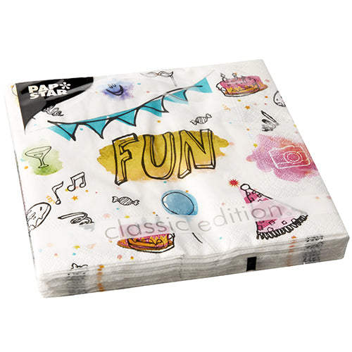20 Servietten, 3-lagig 1/4-Falz 33 cm x 33 cm "Fun"