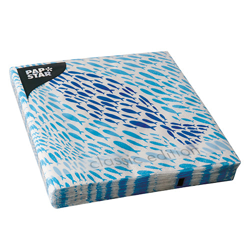 20 Servietten, 3-lagig 1/4-Falz 33 cm x 33 cm "Banc de Poissons"