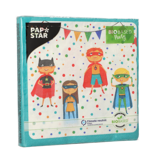 20 Servietten, 3-lagig 1/4-Falz 33 cm x 33 cm "Superhero"