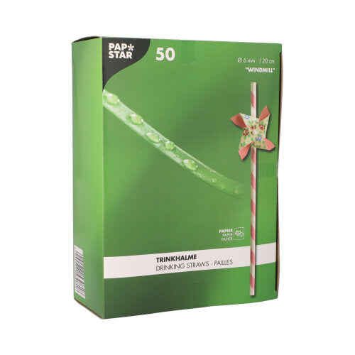 50 Trinkhalme, Papier Ø 6 mm · 20 cm farbig sortiert "Windmill"