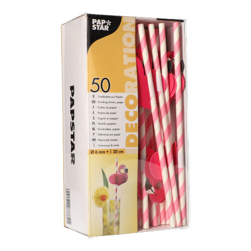 50 Trinkhalme, Papier Ø 6 mm · 20 cm pink "Flamingo"