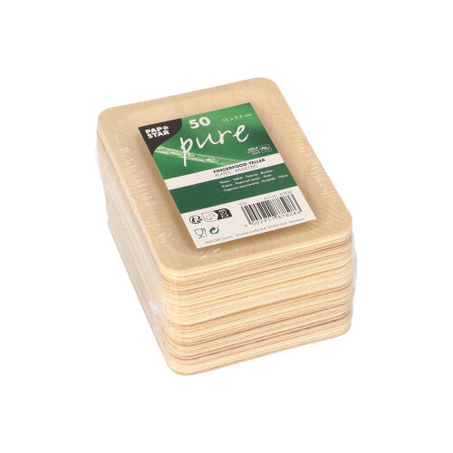 50 Fingerfood - Teller, Holz "pure" eckig 12 cm x 9,5 cm