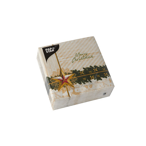 50 Servietten, 3-lagig 1/4-Falz 25 cm x 25 cm "Golden Star"