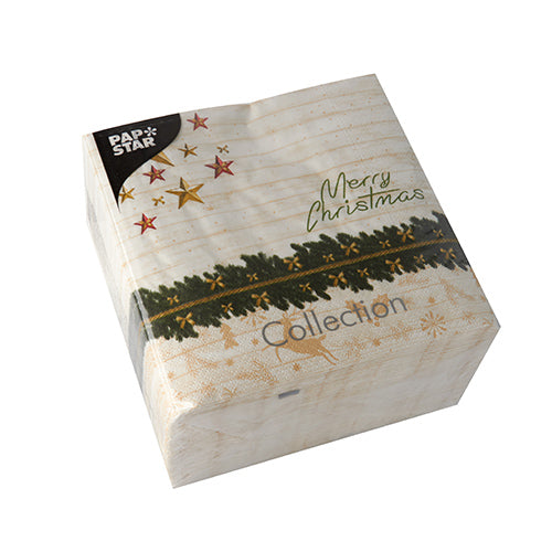 100 Servietten, 3-lagig 1/4-Falz 33 cm x 33 cm "Golden Star"