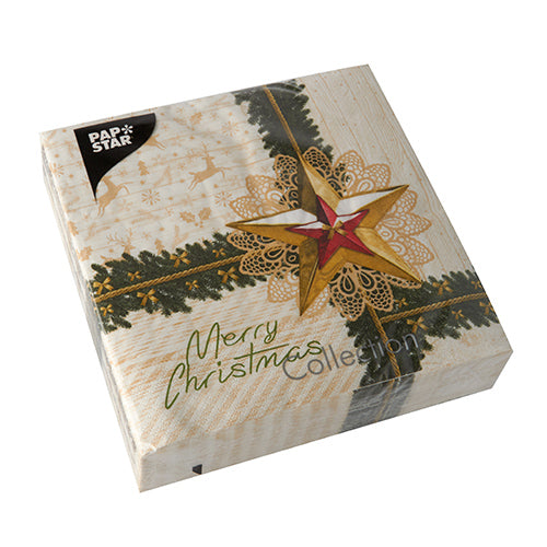 50 Servietten, 3-lagig 1/4-Falz 40 cm x 40 cm "Golden Star"