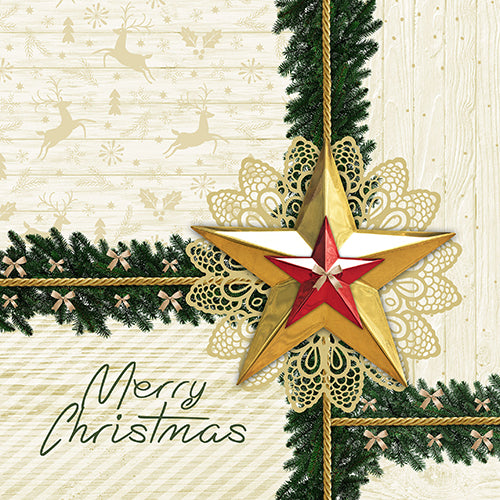 50 Servietten, 3-lagig 1/4-Falz 40 cm x 40 cm "Golden Star"