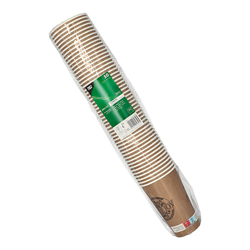 50 Trinkbecher, Pappe 0,4 l Ø 9 cm · 13,9 cm braun "Pure Joy"