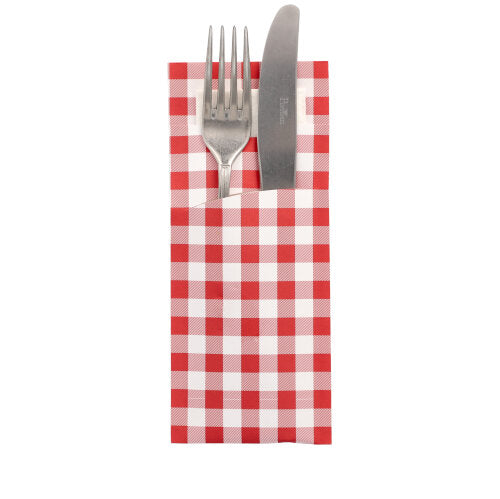 520 Bestecktaschen 20 cm x 8,5 cm rot "Vichy Karo" inkl. weißer Serviette