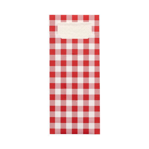 520 Bestecktaschen 20 cm x 8,5 cm rot "Vichy Karo" inkl. weißer Serviette