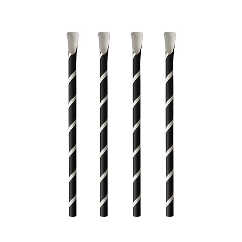 100 Trinkhalme mit Löffel, Papier Ø 8 mm · 20 cm schwarz/weiss "Stripes"