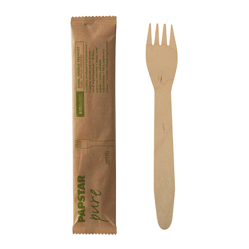 50 Gabeln, Holz "pure" 15,5 cm einzeln verpackt in Papierbeutel
