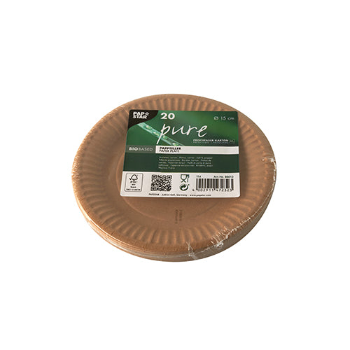 20 Teller, Pappe "pure" rund Ø 15 cm braun