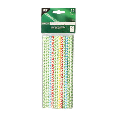 25 Trinkhalme, Papier Ø 6 mm · 20 cm farbig sortiert "Zig-Zag"