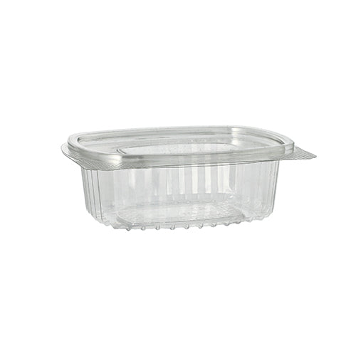 50 Feinkost- und Salatschalen mit Klappdeckel, R-PET oval 250 ml 4,3 cm x 10,6 cm x 13,3 cm klar