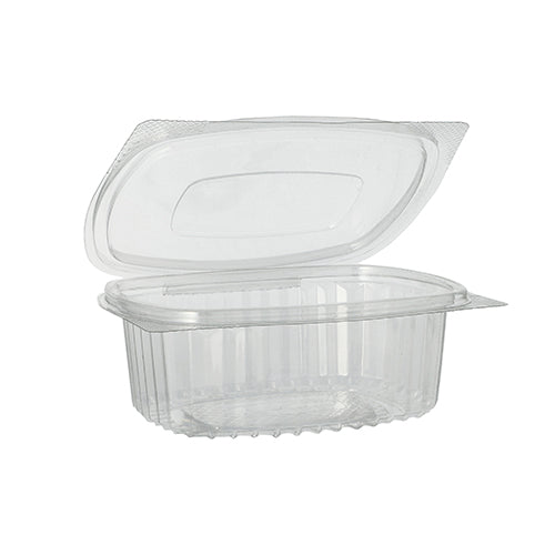 50 Feinkost- und Salatschalen mit Klappdeckel, R-PET oval 375 ml 5 cm x 11,5 cm x 14,4 cm klar
