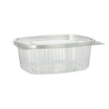 Lade das Bild in den Galerie-Viewer, 50 Feinkost- und Salatschalen mit Klappdeckel, R-PET oval 750 ml 6,2 cm x 14,4 cm x 17,5 cm klar
