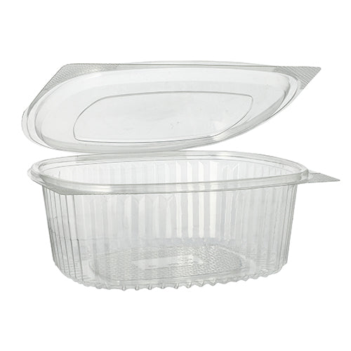 50 Feinkost- und Salatschalen mit Klappdeckel, R-PET oval 1000 ml 6,6 cm x 15,8 cm x 18,4 cm klar