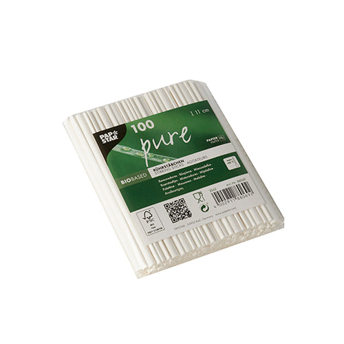 100 Rührstäbchen, Papier "pure" 11 cm weiss