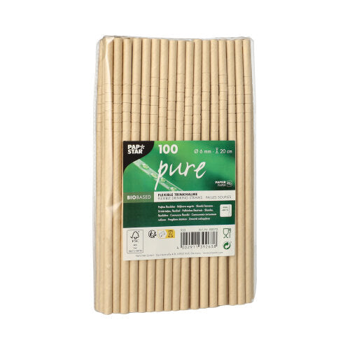 100 Trinkhalme Papier "pure" Ø 6 mm · 20 cm braun flexibel