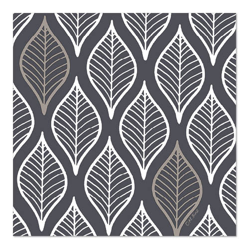 30 Servietten, 3-lagig 1/4-Falz 33 cm x 33 cm dunkelgrau "Leafy"