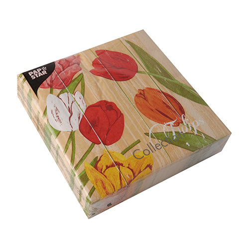 50 Servietten, 3-lagig 1/4-Falz 40 cm x 40 cm "Blooming Tulips"