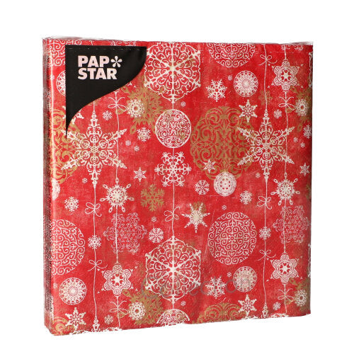 20 Servietten, 3-lagig 1/4-Falz 33 cm x 33 cm "Shining Snowflakes"