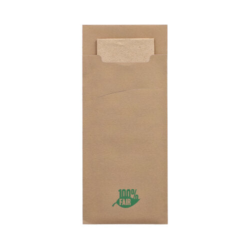 520 Bestecktaschen 20 cm x 8,5 cm braun "100% Fair" inkl. naturfarbener Recycling-Serviette