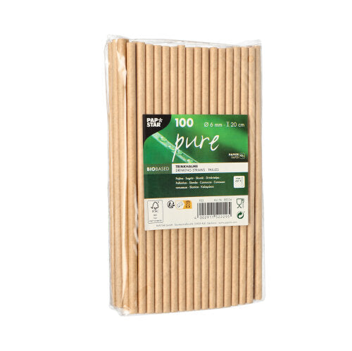 100 Trinkhalme, Papier "pure" Ø 6 mm · 20 cm braun