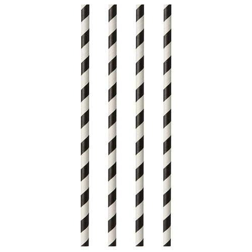 100 Trinkhalme, Papier Ø 6 mm · 29 cm schwarz/weiss "Stripes"