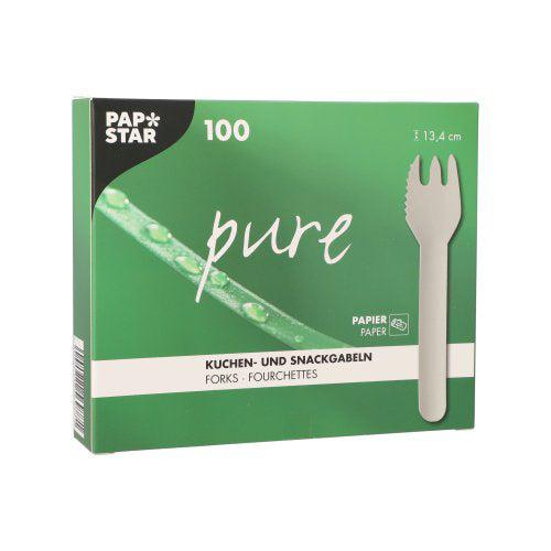 100 Kuchen- und Snackgabeln, Papier "pure" 12,7 cm weiss mit einseitig gezacktem Rand