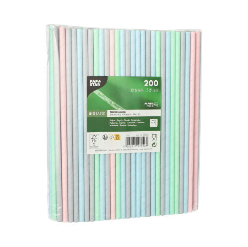 200 Trinkhalme, Papier Ø 6 mm · 21 cm farbig sortiert