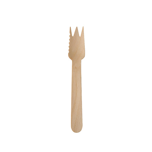 100 Kuchen- und Snackgabeln, Holz "pure" 14 cm mit einseitig gezacktem Rand