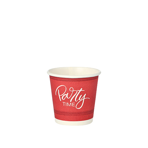 50 Trinkbecher, Pappe 5 cl Ø 5 cm · 5 cm rot "Party Time"