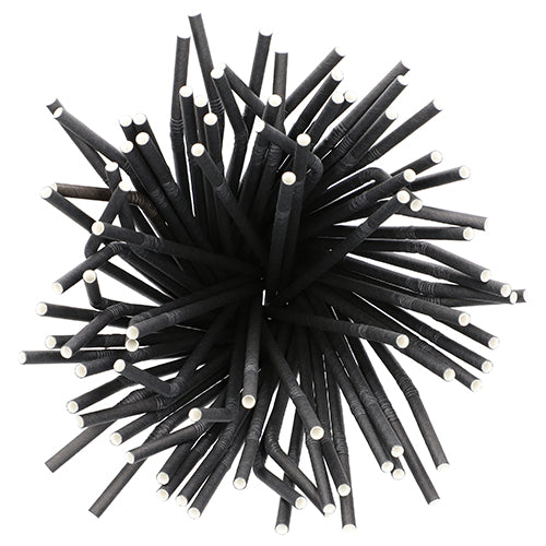 100 Trinkhalme, Papier Ø 6 mm · 22 cm schwarz flexibel
