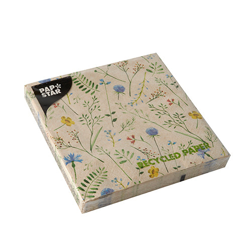 20 Servietten, 3-lagig 1/4-Falz 33 cm x 33 cm natur "Sommaräng" aus recyceltem Papier