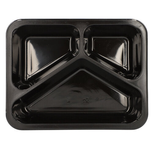 50 Mikrowellenschalen, PP 3-geteilt 1095 ml 4,9 cm x 22,7 cm x 17,8 cm schwarz
