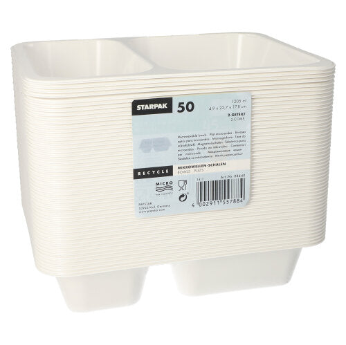 50 Mikrowellenschalen, PP 2-geteilt 1205 ml 4,9 cm x 22,7 cm x 17,8 cm weiss