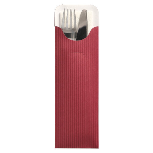 500 Bestecktaschen 23,5 cm x 7,3 cm bordeaux "Lines" inkl. weißer Serviette 40 x 40 cm 2-lag.