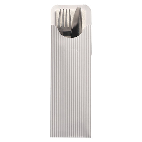 500 Bestecktaschen 23,5 cm x 7,3 cm weiss "Lines" inkl. weißer Serviette 40 x 40 cm 2-lag.