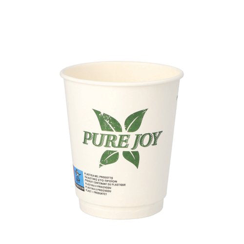 20 Trinkbecher, Pappe 0,2 l Ø 8 cm · 9 cm weiss "Pure Joy" doppelwandig