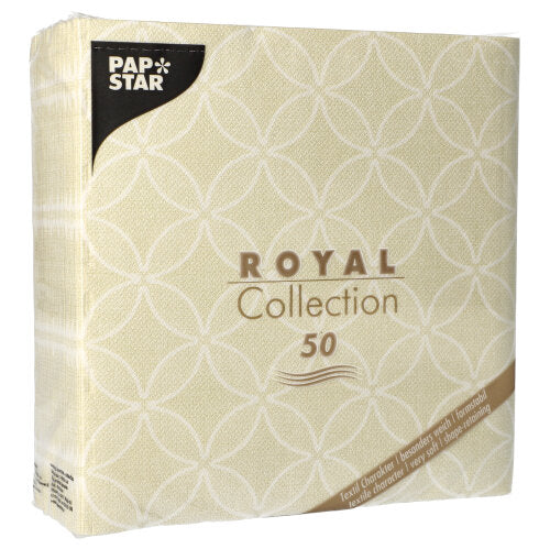 50 Servietten "ROYAL Collection" 1/4-Falz 40 cm x 40 cm champagner "Circle Flowers"