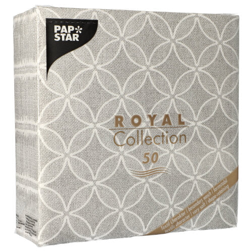 50 Servietten "ROYAL Collection" 1/4-Falz 40 cm x 40 cm grau "Circle Flowers"