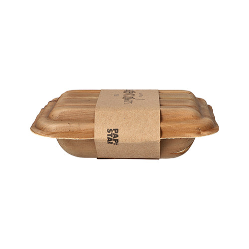 10 Trays, Palmblatt "pure" eckig 300 ml 5,5 cm x 13,5 cm x 17,5 cm mit Deckel und Banderole
