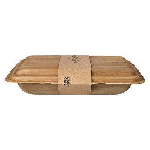 10 Trays, Palmblatt "pure" eckig 500 ml 6,5 cm x 17,5 cm x 25,5 cm mit Deckel und Banderole