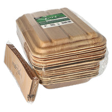 Lade das Bild in den Galerie-Viewer, 10 Trays, Palmblatt &quot;pure&quot; eckig 500 ml 6,5 cm x 17,5 cm x 25,5 cm mit Deckel und Banderole
