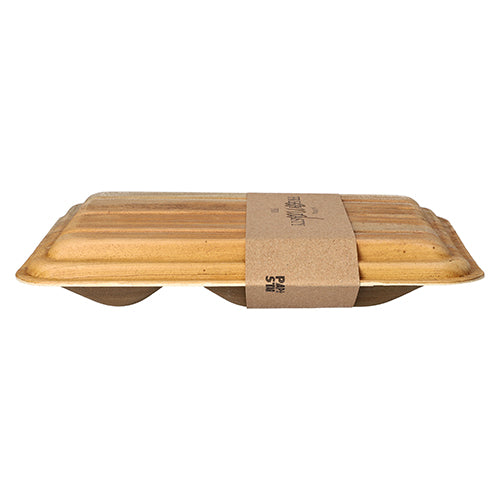 10 Trays, Palmblatt "pure" 2-geteilt 400 ml 5,5 cm x 17,5 cm x 25,5 cm mit Deckel und Banderole