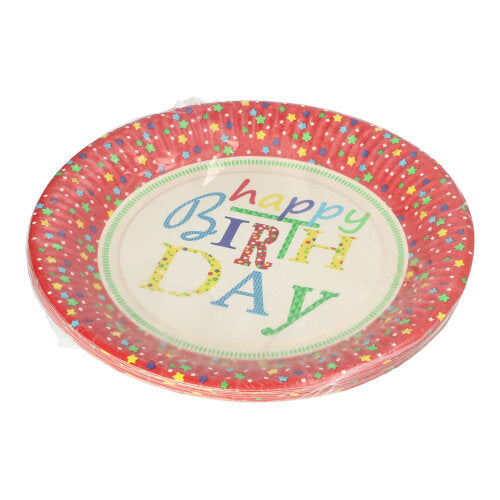 10 Teller, Pappe rund Ø 23 cm "Happy Birthday"