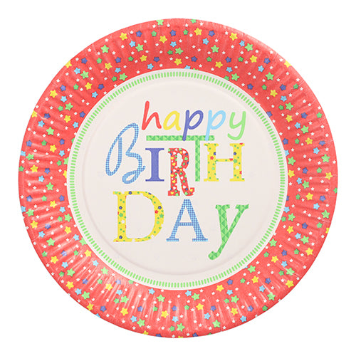 10 Teller, Pappe rund Ø 23 cm "Happy Birthday"
