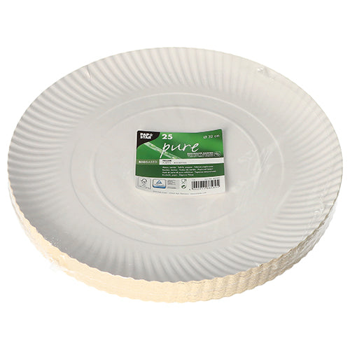 25 Teller, Pappe "pure" rund Ø 32 cm · 2 cm weiss