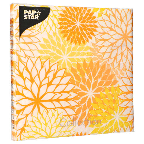 20 Servietten, 3-lagig 1/4-Falz 40 cm x 40 cm gelb "Floralies"